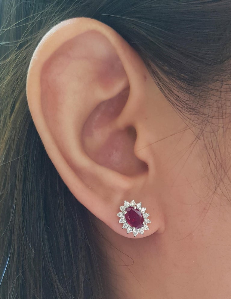 SJ6201 - Ruby with Diamond Earrings Set in 18 Karat White Gold Settings