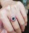 JR0356U - Round Green Sapphire with Pave Pink Sapphire & Diamond Ring Set in 18K Rose Gold