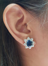 SJ1766 - Blue Sapphire with Diamond Earrings Set in 18 Karat White Gold Settings