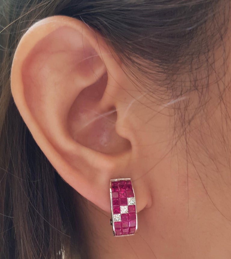 SJ2545 - Ruby with Diamond Earrings Set in 18 Karat White Gold Settings