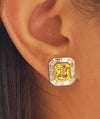 SJ1819 - Yellow Sapphire with Diamond Earrings Set in 18 Karat White Gold Settings