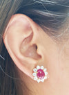 SJ1687 - Cabochon Ruby with Diamond Earrings Set in 18 Karat Gold Settings