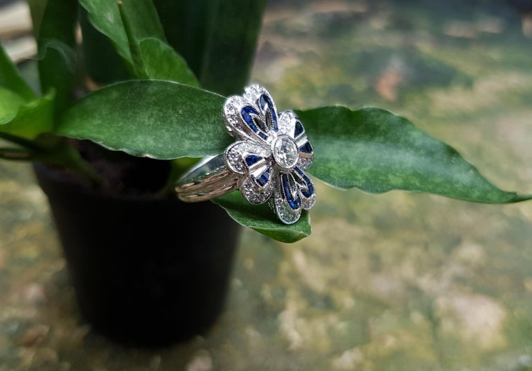 SJ1846 - Diamond with Blue Sapphire Ring Set in 18 Karat White Gold Settings