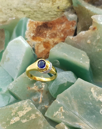 SJ1453 - Blue Sapphire with Diamond Ring Set in 18 Karat Gold Settings