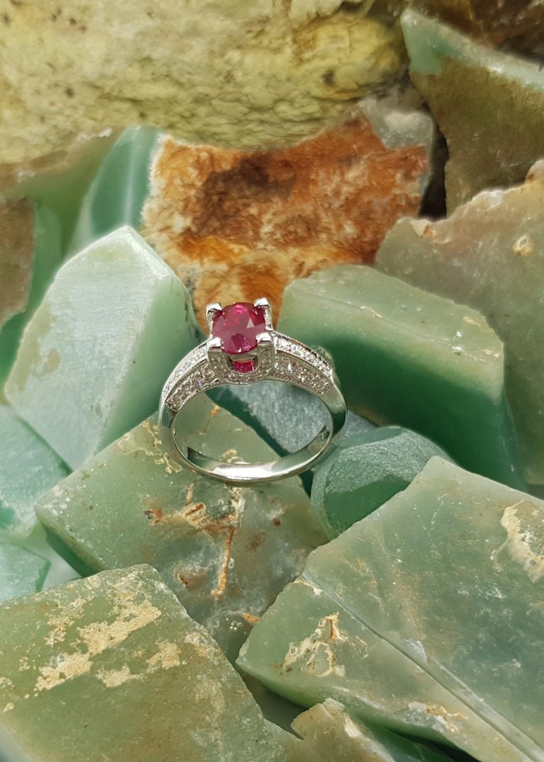 SJ1706 - Ruby with Diamond Ring Set in 18 Karat White Gold Setting
