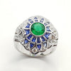 SJ1446 - Emerald with Blue Sapphire and Diamond Ring Set in 18 Karat White Gold Settings