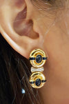 SJ1966 - Cabochon Blue Sapphire with Diamond and Blue Sapphire Earrings in 18 Karat Gold