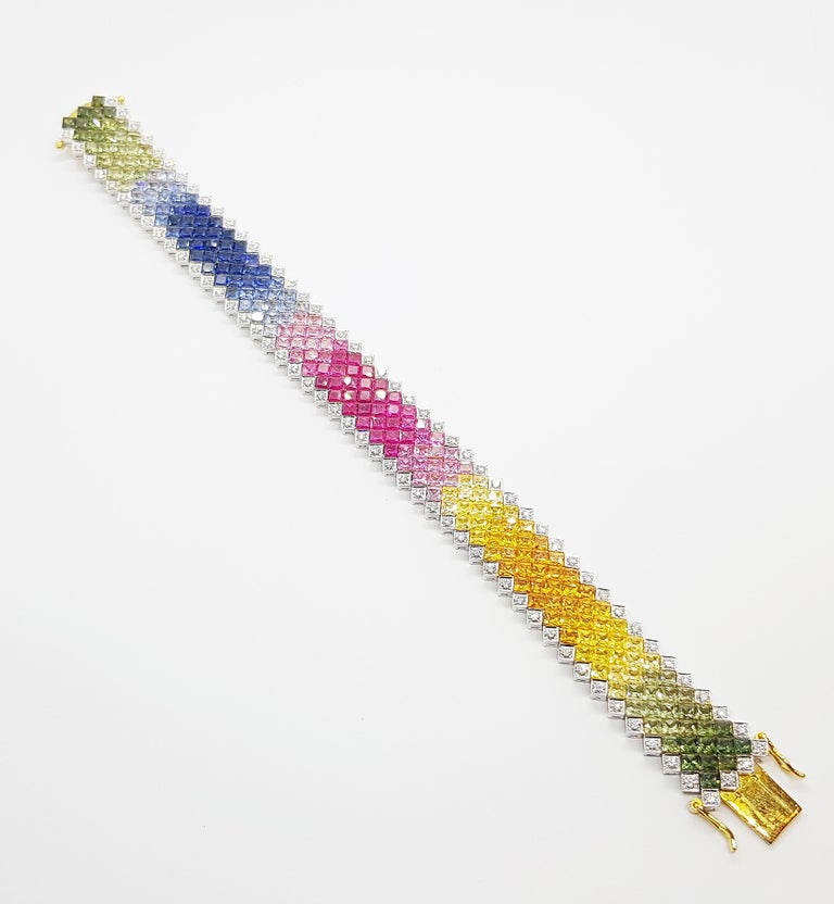 JBA6928 - Invisible Set Rainbow Sapphire & Diamond Bracelet Set in 18 Karat Gold Setting