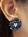 SJ1466 - Blue Sapphire with Diamond Flower Earrings Set in 18 Karat Gold Settings
