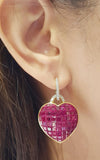 SJ1466 - Ruby with Diamond Heart Earrings Set in 18 Karat Gold Settings