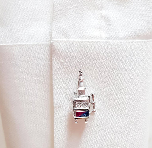 SJ1372 - Blue Sapphire, Ruby and Diamond Oil-Rig Cufflinks Set in 18 Karat White Gold