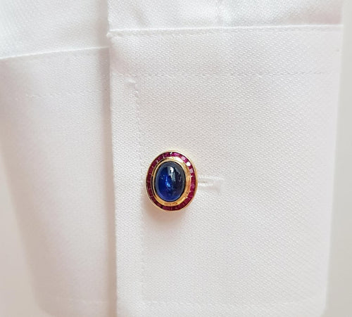 SJ1928 - Cabochon Blue Sapphire with Ruby Cufflinks Set in 18 Karat Gold Settings
