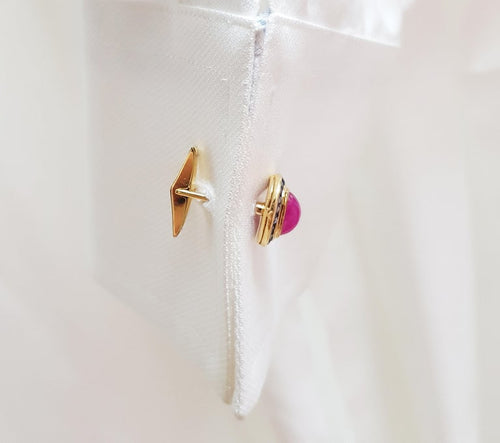 SJ6158 - Cabochon Ruby with Blue Sapphire Cufflinks Set in 18 Karat Gold Settings