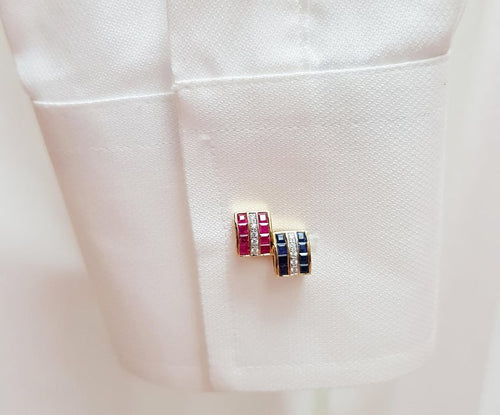 SJ1566 - Blue Sapphire, Ruby and Diamond Cufflinks Set in 18 Karat Gold Settings
