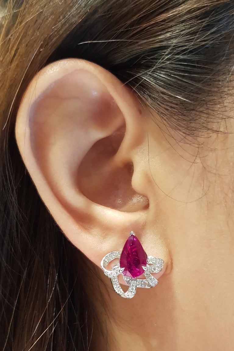 SJ2817 - Ruby with Diamond Earrings Set in 18 Karat White Gold Settings