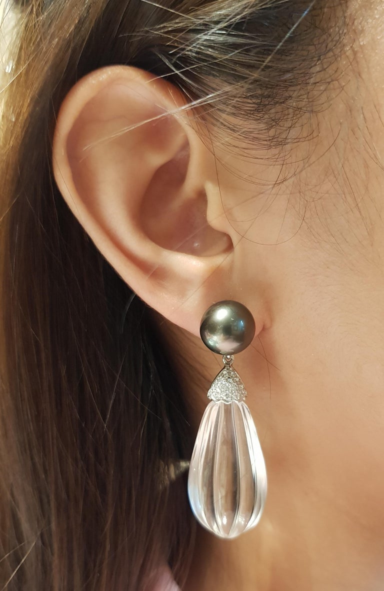 JEA3416 - Quartz, Tahitian South Sea Pearl & Diamond Earrings Set in 18 Karat White Gold Setting