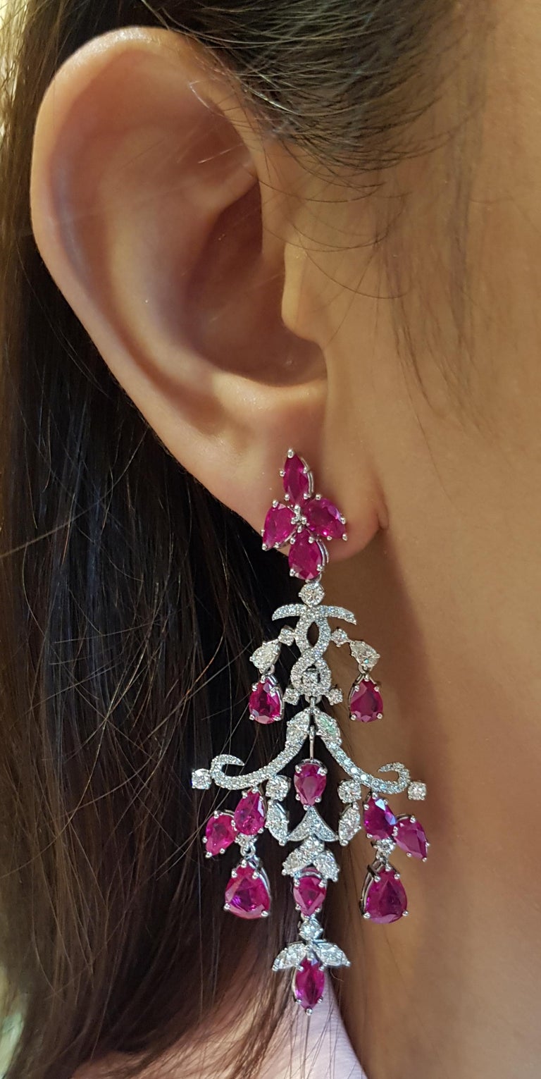 SJ1530 - Ruby with Diamond Chandelier Earrings Set in 18 Karat White Gold Settings