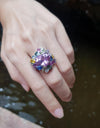 SJ1487 - Heart Kunzite with Multi-Color Sapphire, Tsavorite Ring Set in 18K White Gold