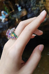 SJ1487 - Heart Kunzite with Multi-Color Sapphire, Tsavorite Ring Set in 18K White Gold