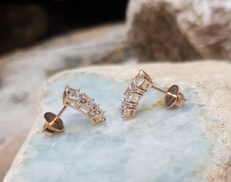 SJ3103 - White Sapphire with Diamond Earrings Set in 18 Karat Pink Gold Settings