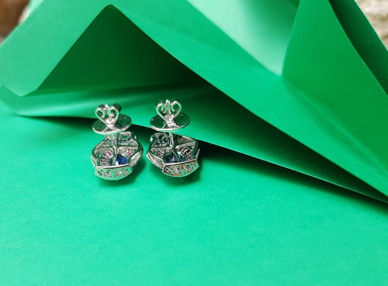 JEC5217 - Blue Sapphire, Ruby & Diamond Earrings 18 Karat White Gold