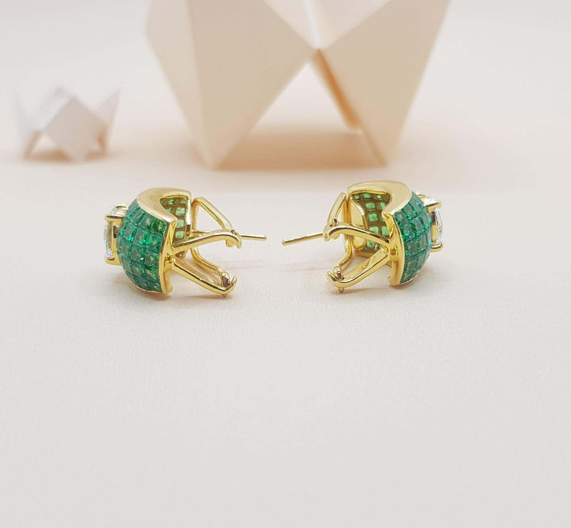 SJ2450 - White Sapphire and Invisible Setting of Tsavorite Earrings in 18k Gold Settings