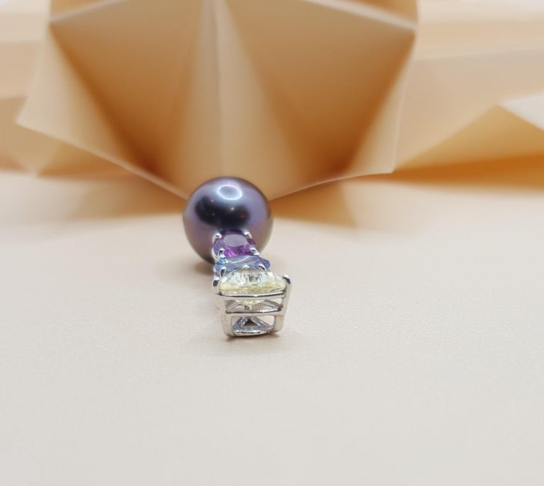 SJ1296 - South Sea Pearl with Rainbow Colour Sapphire Pendant Set in 18 Karat White Gold