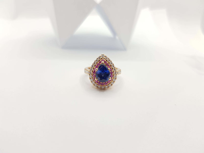 SJ2453 - Blue Sapphire, Pink Sapphire with Diamond Ring Set in 18 Karat Rose Gold Setting