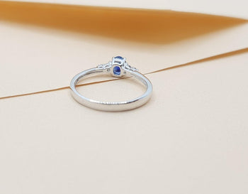 SJ2666 - Blue Sapphire with Diamond Ring Set in 18 Karat White Gold Settings