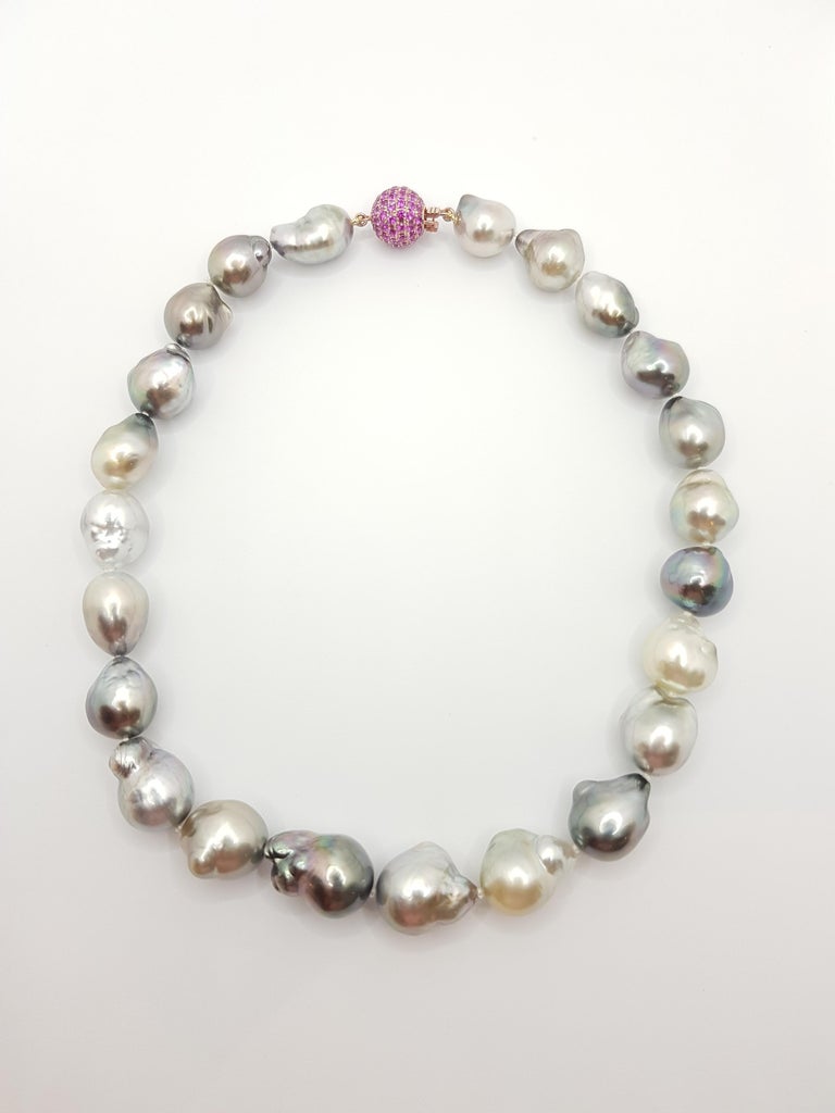 SJ1240 - Baroque South Sea Pearl with Pink Sapphire 3.23 Carats Clasp in 18K Rose Gold