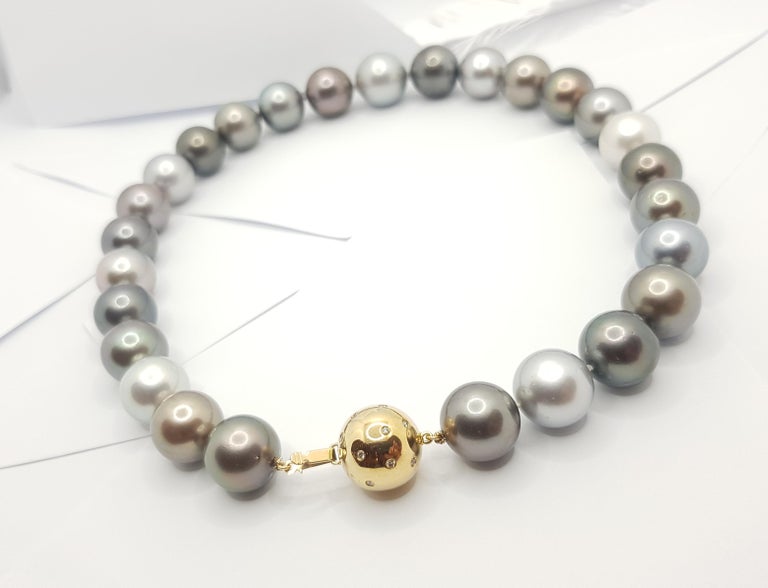 SJ1173 - Multi-Shade Tahitian South Sea Pearl with Diamond Clasp in 18 Karat Gold