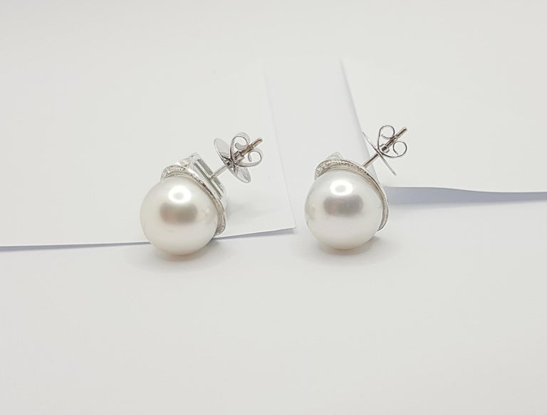 SJ2770 - South Sea Pearl with Aquamarine and Diamond Earrings Set in 18 Karat White Gold
