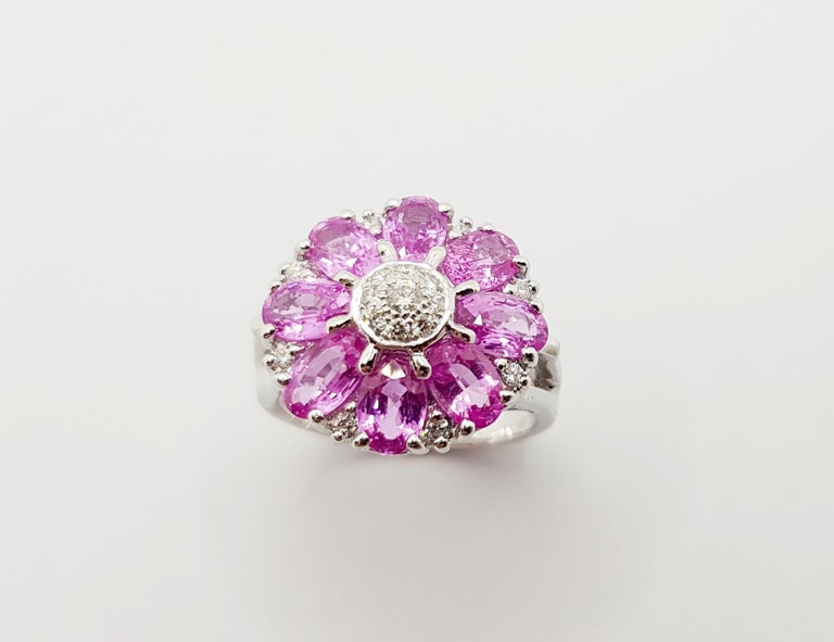 SJ1291 - Pink Sapphire with Diamond Ring Set in 18 Karat White Gold Settings