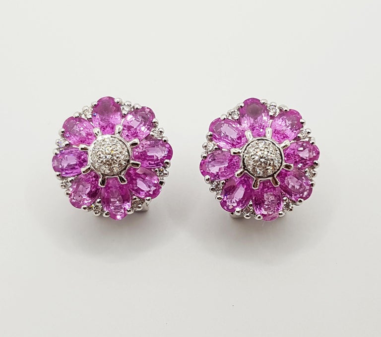 SJ1171 - Pink Sapphire with Diamond Earrings Set in 18 Karat White Gold Settings