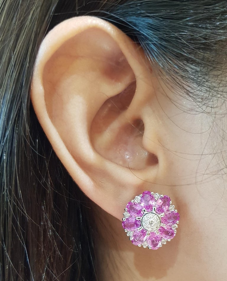 SJ1171 - Pink Sapphire with Diamond Earrings Set in 18 Karat White Gold Settings