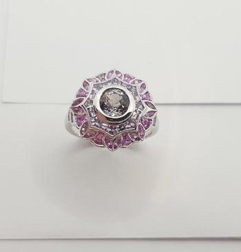 SJ1332 - Purple Sapphire with Pink Sapphire Ring Set in 18 Karat White Gold Settings