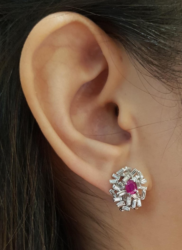 JE0137P - Ruby & Diamond Earrings Set in 14 Karat White Gold Setting
