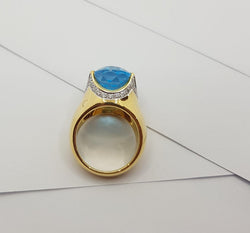 JR1071VK - Blue Topaz & Diamond Ring Set in 18 Karat Gold Setting