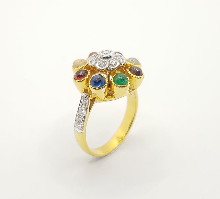 SJ1292 - Lucky 9-Gemstone Ring Set in 18 Karat Gold Settings