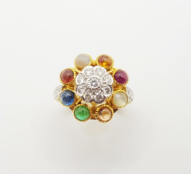 SJ1292 - Lucky 9-Gemstone Ring Set in 18 Karat Gold Settings