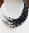 SJ2729 - Black Spinel and White Topaz Bead Necklace
