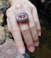 SJ2006 - Pink Sapphire with Yellow Diamond and Diamond Ring Set in 18 Karat White Gold