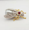 SJ1406 - Pearl, Cabochon Ruby, Diamond Bee Brooch Set in 18 Karat White Gold Settings