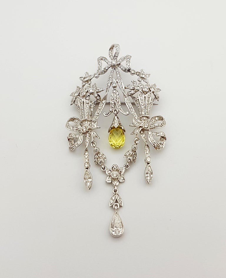 SJ1258 - Diamond with Yellow Sapphire Brooch/Pendant Set in 18 Karat White Gold Settings