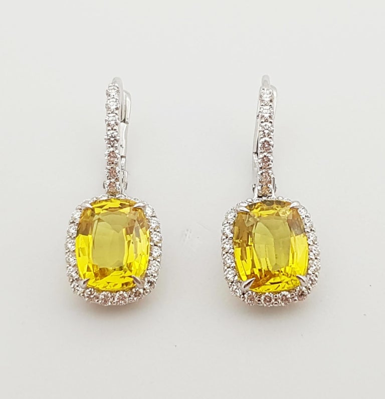 JE0318T - Cushion Cut Yellow Sapphire & Diamond Halo Earrings in 18 Karat White Gold