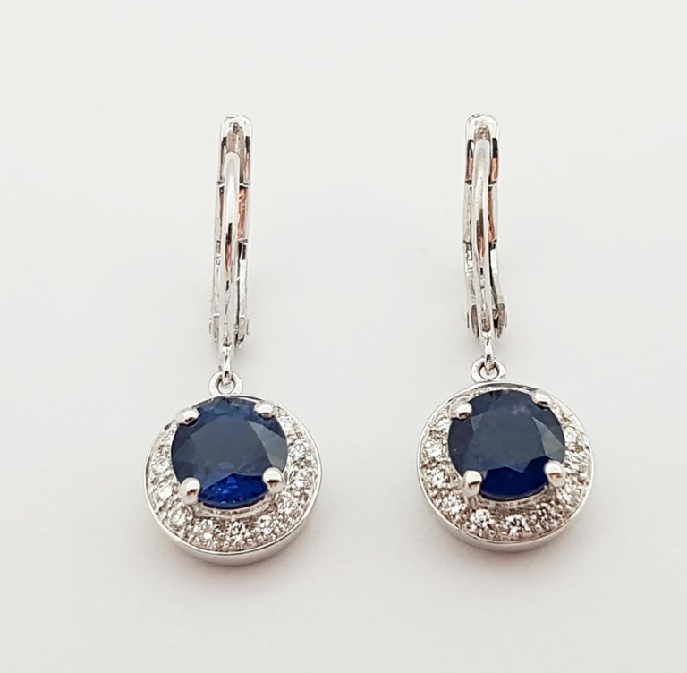 JE0353R - Blue Sapphire & Diamond Earrings Set in 18 Karat White Gold Setting