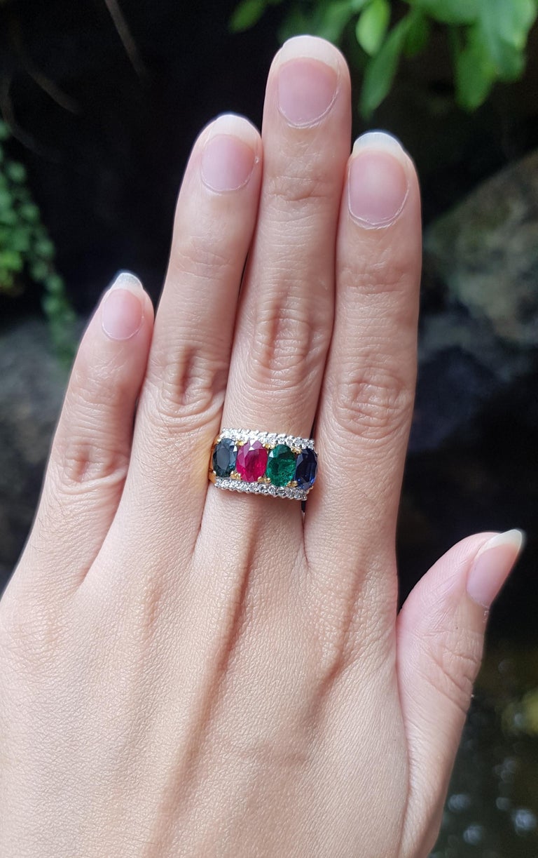 JR0811V - Emerald, Ruby, Blue & Green Sapphire with Diamond Ring Set in 18 Karat Gold Setting