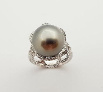JR0834X - Tahitian South Sea Pearl & Diamond Ring Set in 18 Karat White Gold Setting