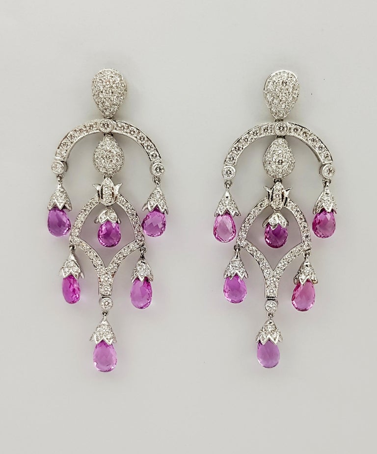SJ1234 - Pink Sapphire with Diamond Earrings Set in 18 Karat White Gold Settings