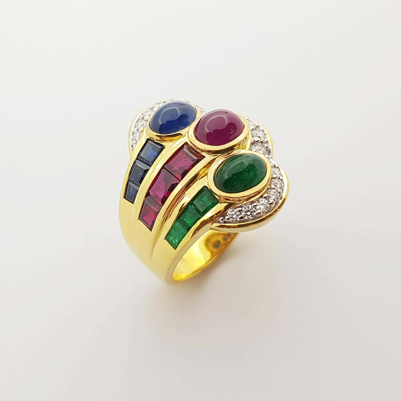 SJ2286 - Ruby, Emerald, Blue Sapphire and Diamond Ring Set in 18 Karat Gold Settings